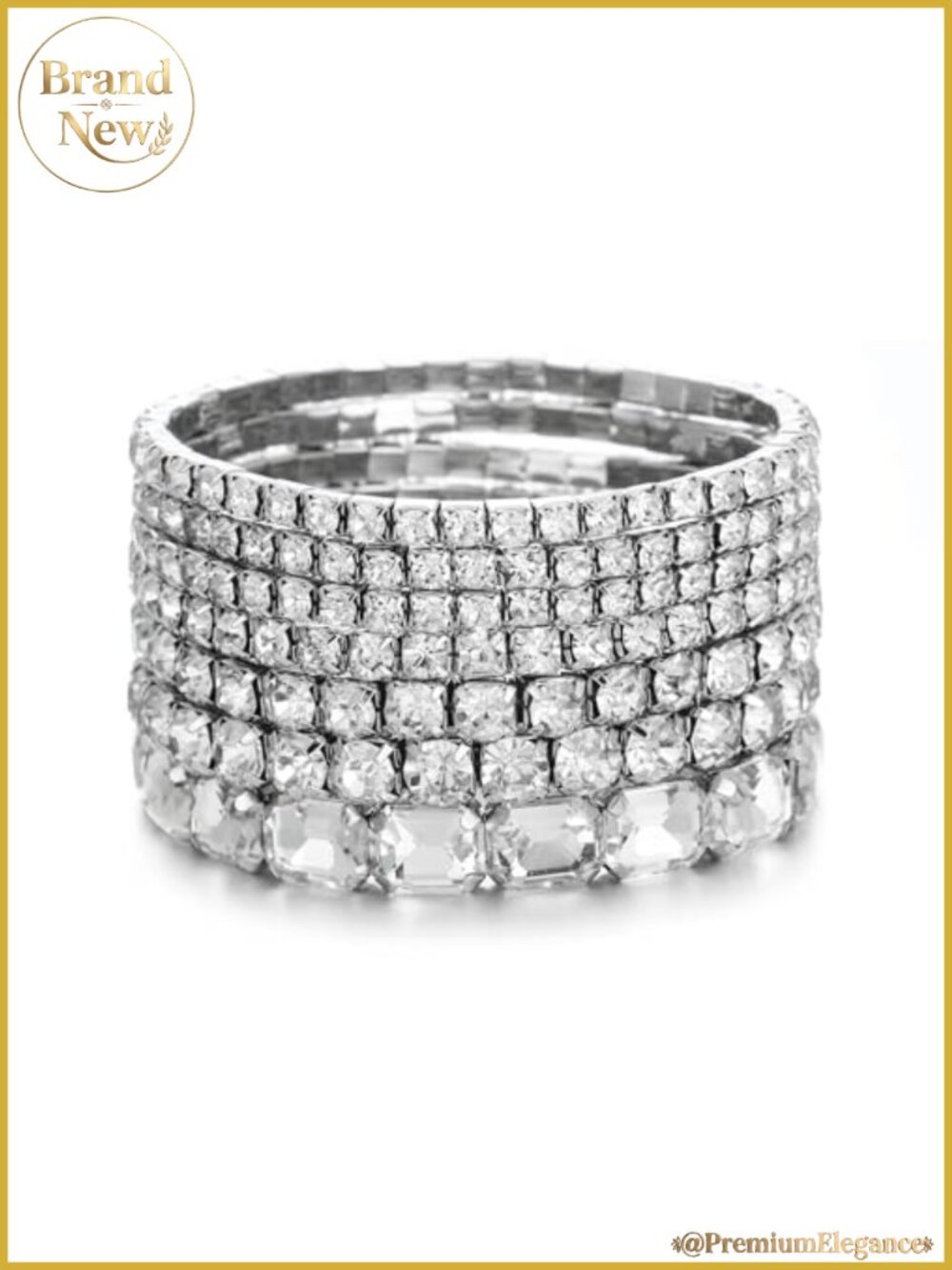 7pc Crystal Stretch Bracelets Set Bridal Wedding Rhinestone Stackable Layered